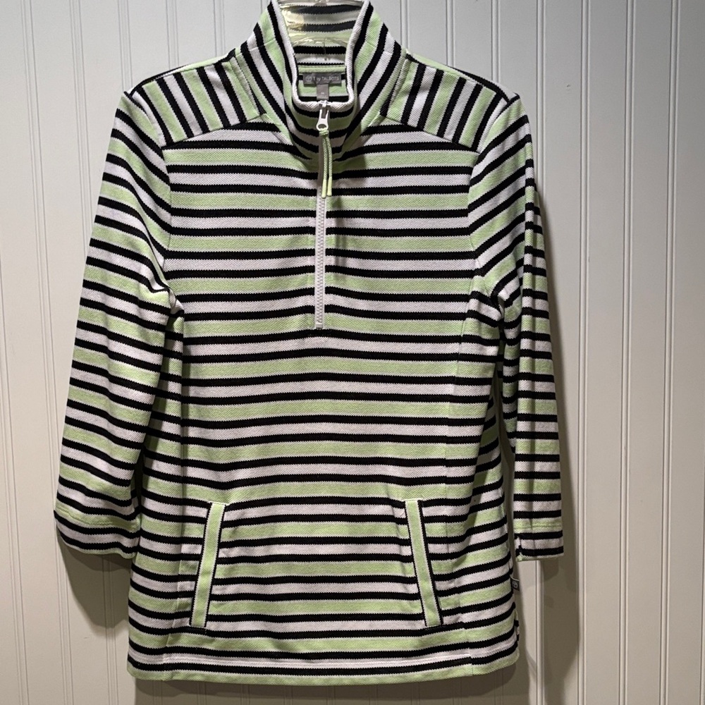 Talbots Black and Green Striped 3/4 Top Size M